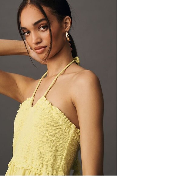 By Anthropologie Strapless Eyelet Jumpsuit new with tag size L chartreus… - Picture 4 of 7